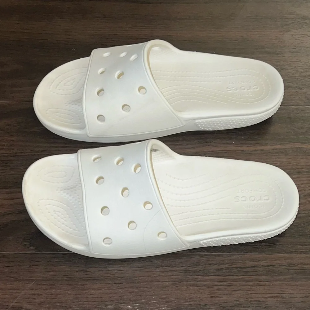 Crocs White Slide Sandals - Picture 1 of 3